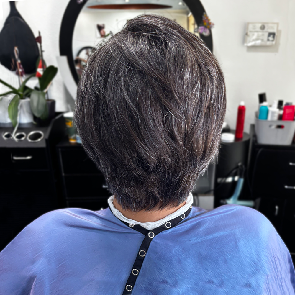 Modern layered haircut after transformation